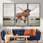 Texas Longhorn Wall Art | Framed Spotted Cattle Canvas