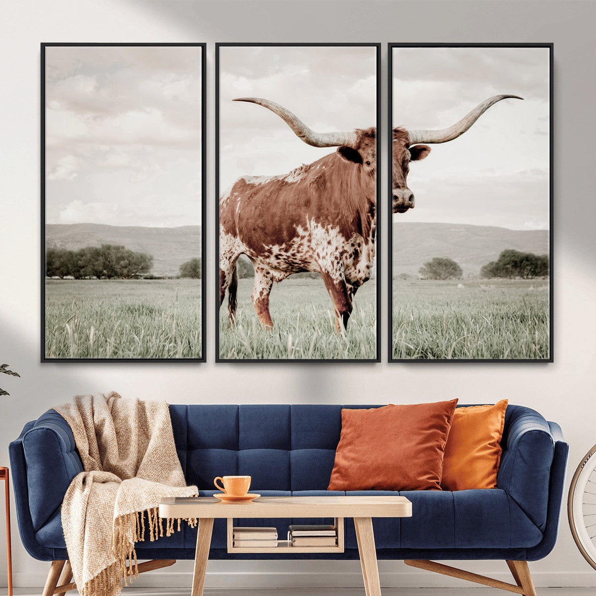 Texas Longhorn Wall Art | Framed Spotted Cattle Canvas