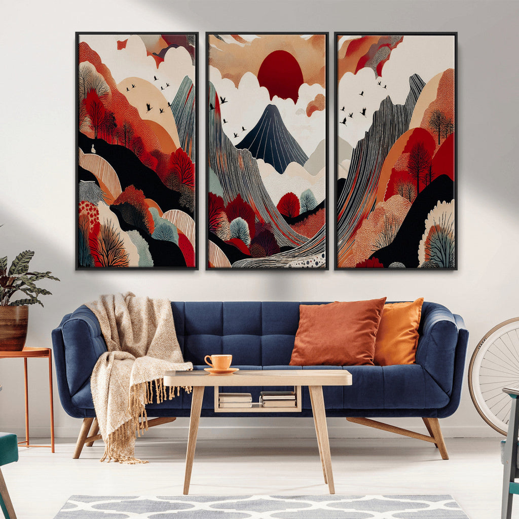 Abstract Mountain Wall Art Canvas Print | Vibrant Stylized Landscape