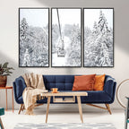 Snowy Ski Lift Wall Art | Framed Winter Mountain Canvas