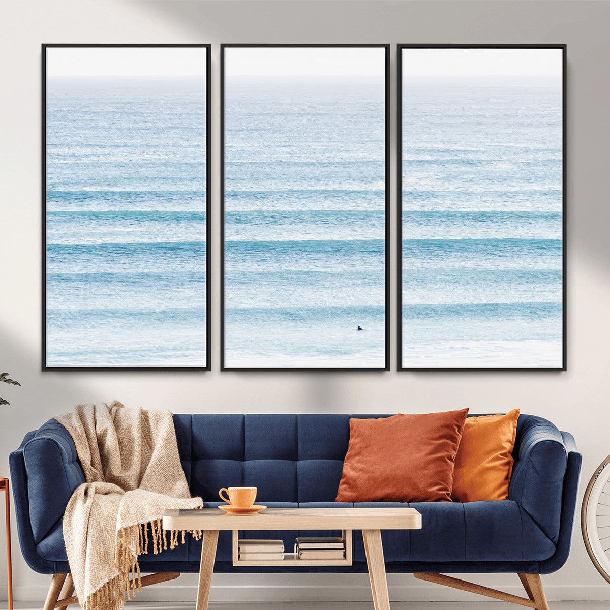 Ocean Wave Surfer Wall Art | Framed Minimal Seascape Canvas