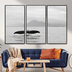 Whale Tail Wall Art | Framed Black White Ocean Canvas