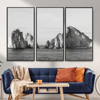 Coastal Wall Art | Framed Black White Ocean Canvas Artwork