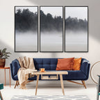 Surfer Fog Wall Art Canvas Print, Framed Foggy Beach and Coastal Surf Scene