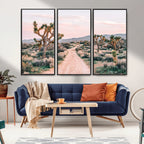 Joshua Tree Wall Art Canvas Print, Framed Desert Road Scene at Sunset