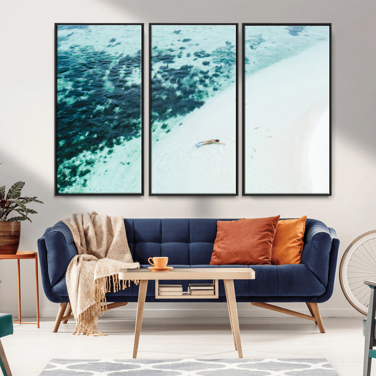 Minimal Beach Wall Art | Framed Ocean Swimming Canvas