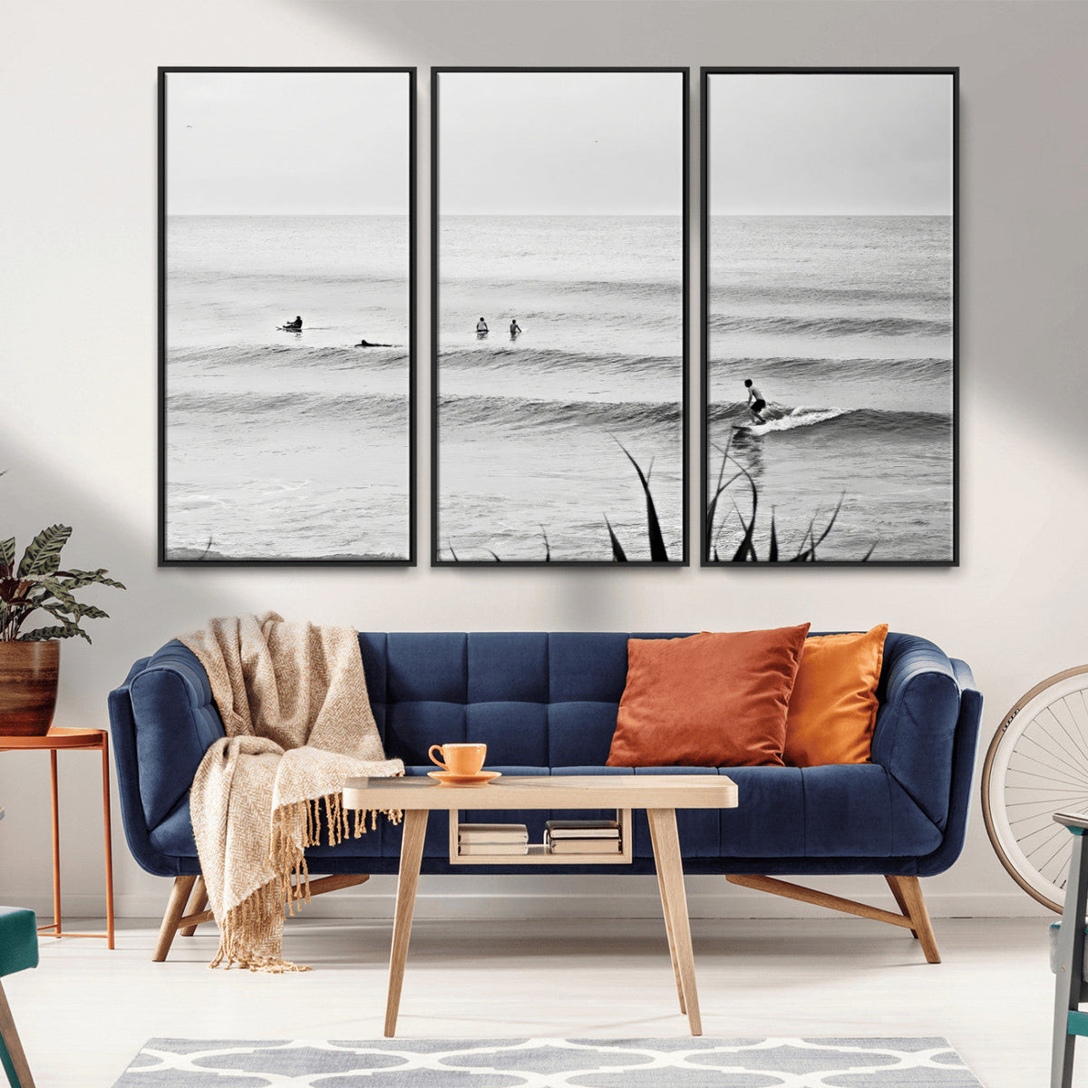 Surfer Silhouette Wall Art | Framed Calm Ocean Canvas