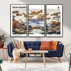 Modern Japanese Wall Art Canvas Print, Framed Abstract Mount Fuji Landscape, Yayoi Kusama Canvas Wall Art