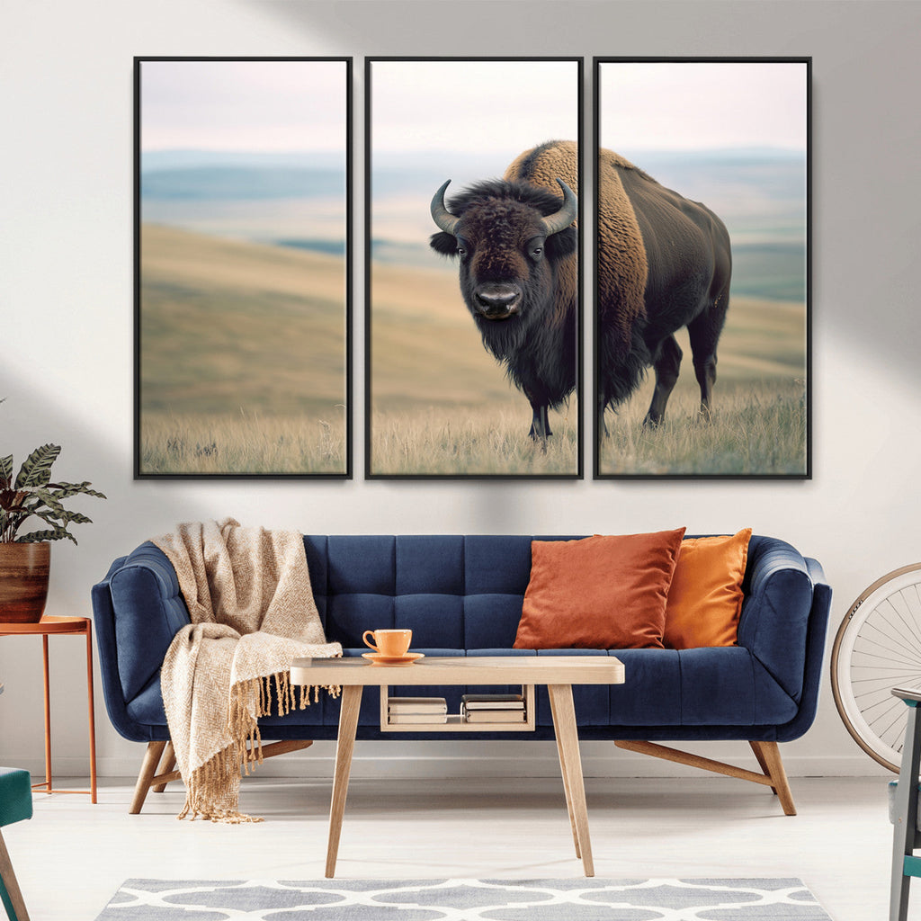 Bison Wall Art Canvas Print, Framed American Buffalo Rustic Western Artwork