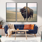 Bison Wall Art Canvas Print, Framed American Buffalo Rustic Western Artwork