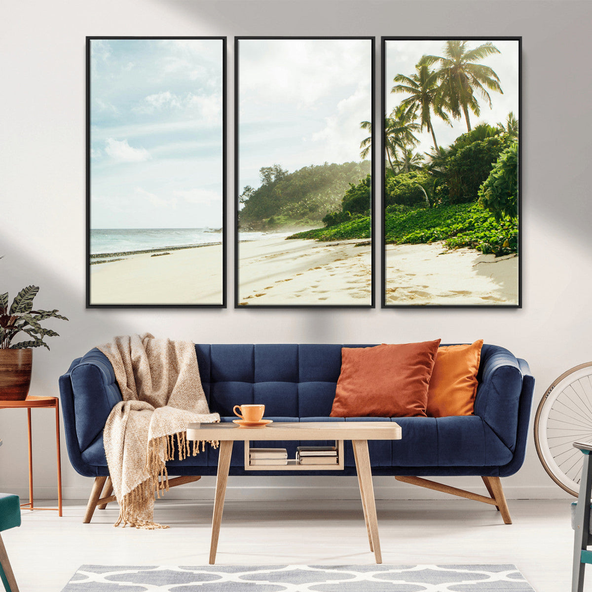 Relaxing Beach Wall Art Canvas Print, Framed Ocean View Coastal Serenity