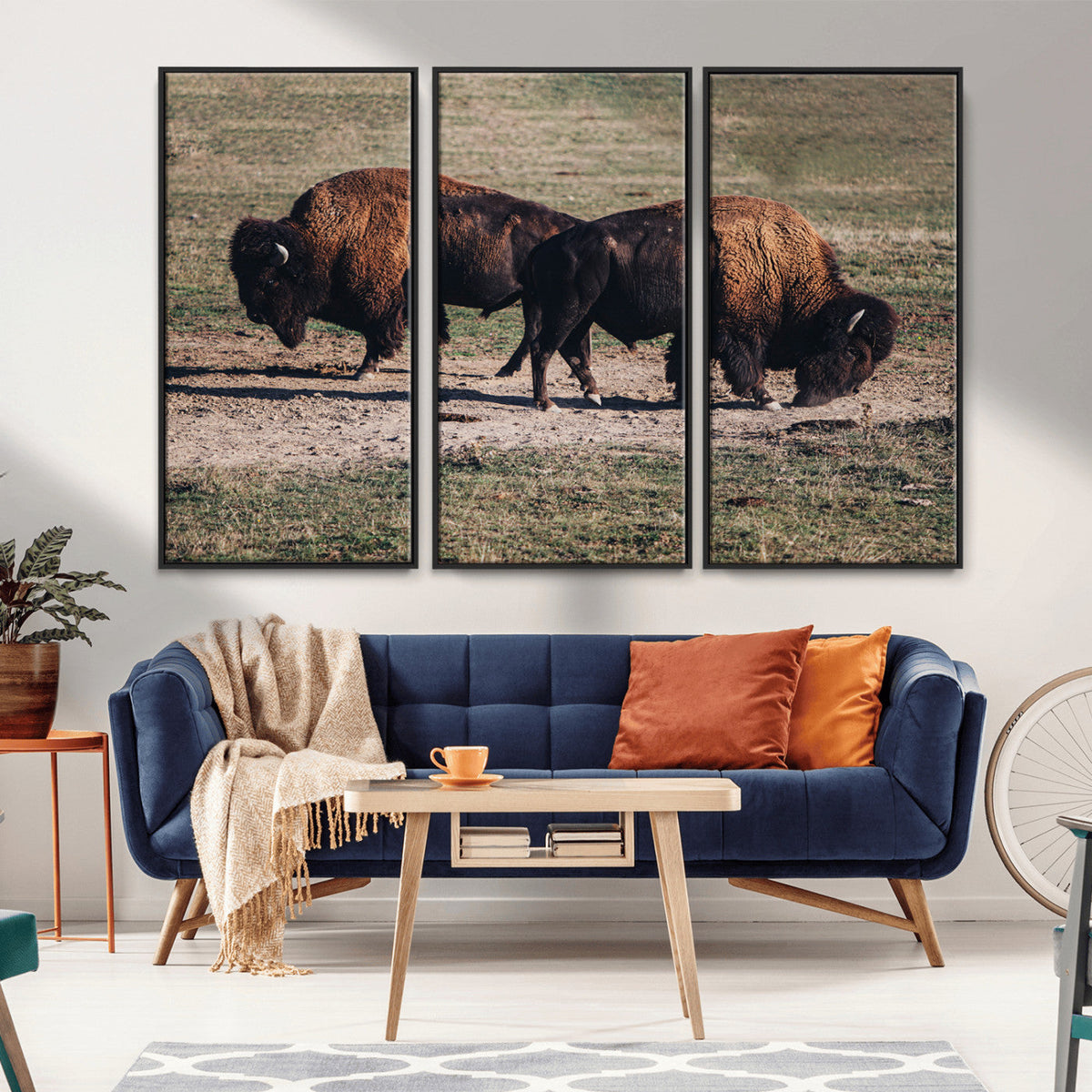 Bison Wall Art Canvas Print, Framed Western Wildlife Modern Ranch