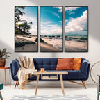 Tropical Beach Wall Art Canvas Print, Framed Ocean Waves Relaxing Seascape