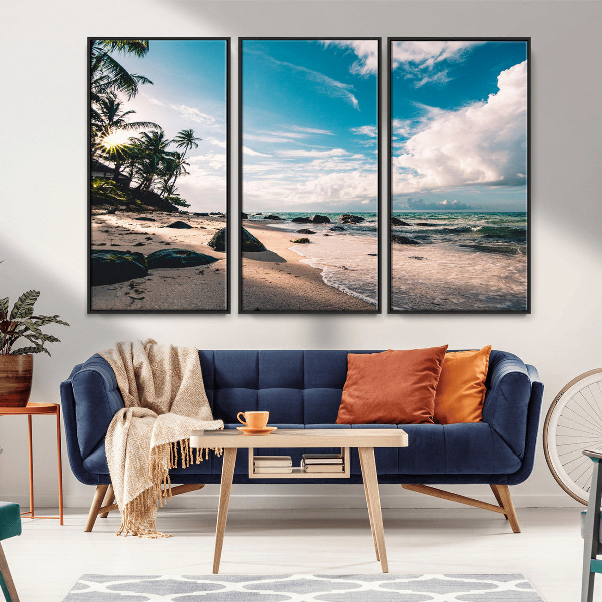 Tropical Beach Wall Art Canvas Print, Framed Ocean Waves Relaxing Seascape