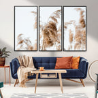 Pampas Grass Wall Art Canvas Print, Framed Neutral Tones Minimalist Boho