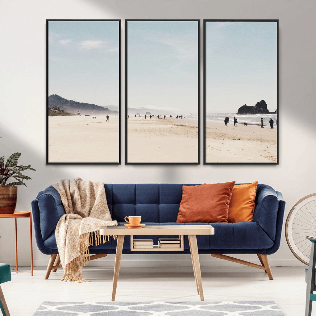 Minimalist Beach Wall Art Canvas Print, Framed Coastal Serenity Soft Sand