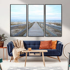 Beach Boardwalk Wall Art Canvas Print, Framed Coastal Serenity Ocean View