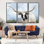 Texas Longhorn Wall Art Canvas Print, Framed Western Rustic Farmhouse