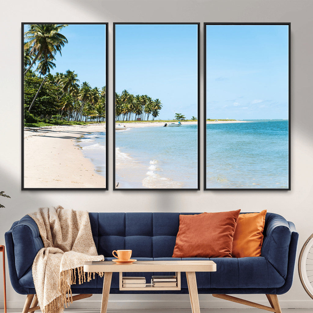 Palm Tree Coast Wall Art Canvas Print, Framed Island Getaway with Crystal Blue Water