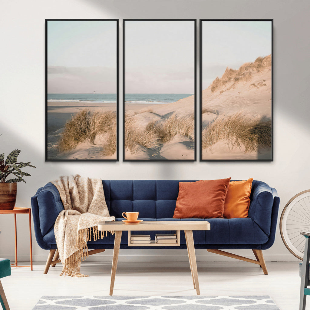 Beach Landscape Wall Art Canvas Print, Framed Sand Dune Photography, Minimalist Seascape Coastal Decor