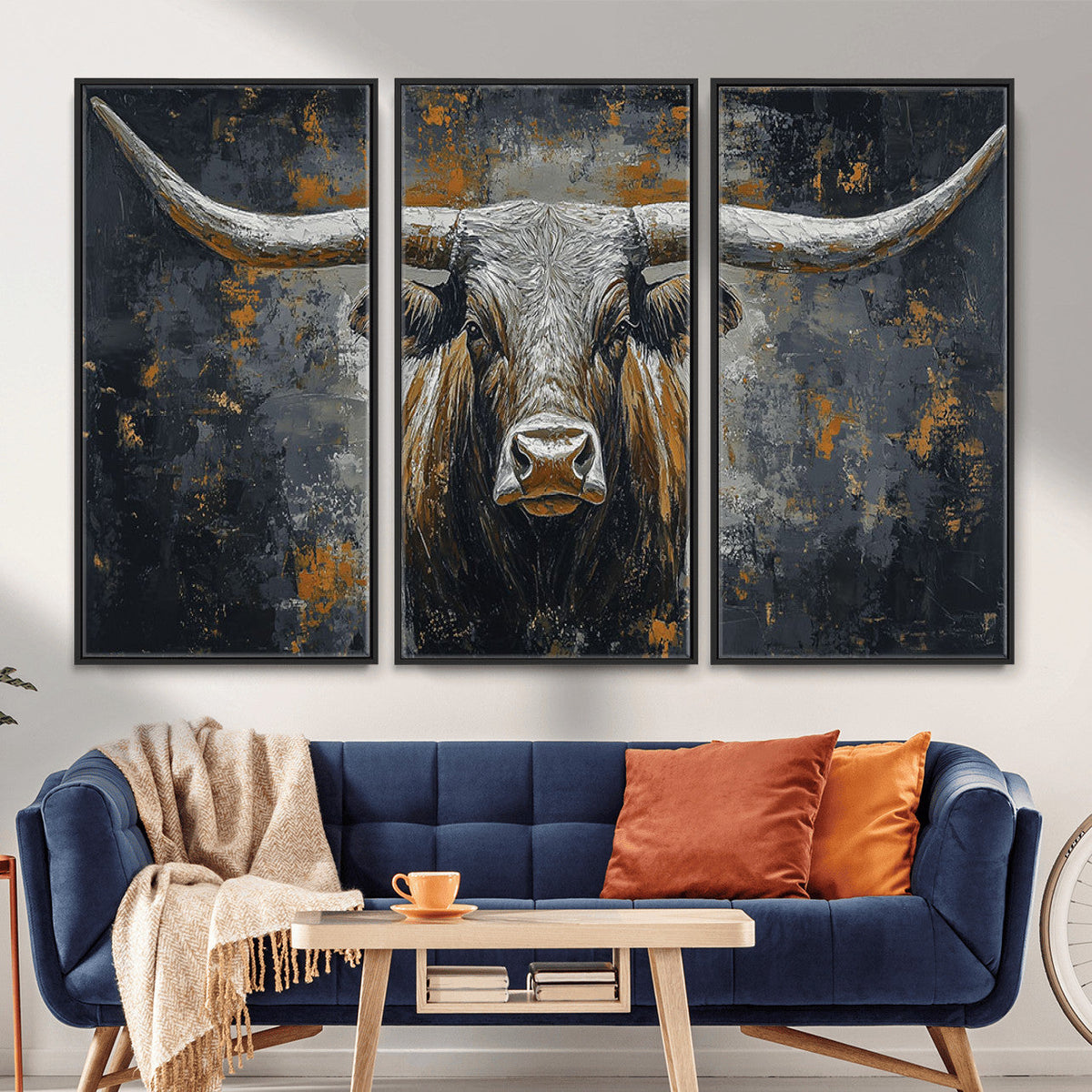 Rustic Bull Wall Art Canvas Print, Longhorn Wall Decor