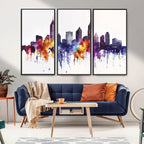 Atlanta Skyline Wall Art Canvas Print, Framed Colorful Watercolor Cityscape