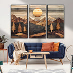 Wooden Mountain Layers Art | Rustic Pine Tree Landscape