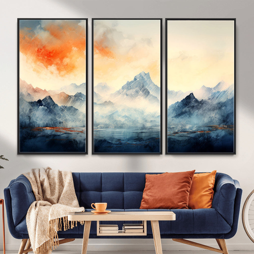 Warm Clouds Abstract Mountain Wall Art, Modern Landscape Canvas Print