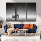 Elephant and Zebra Wall Art Canvas Print, Modern Artwork