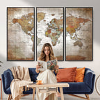Vibrant Watercolor World Map Canvas Wall Art | Framed Travel Map