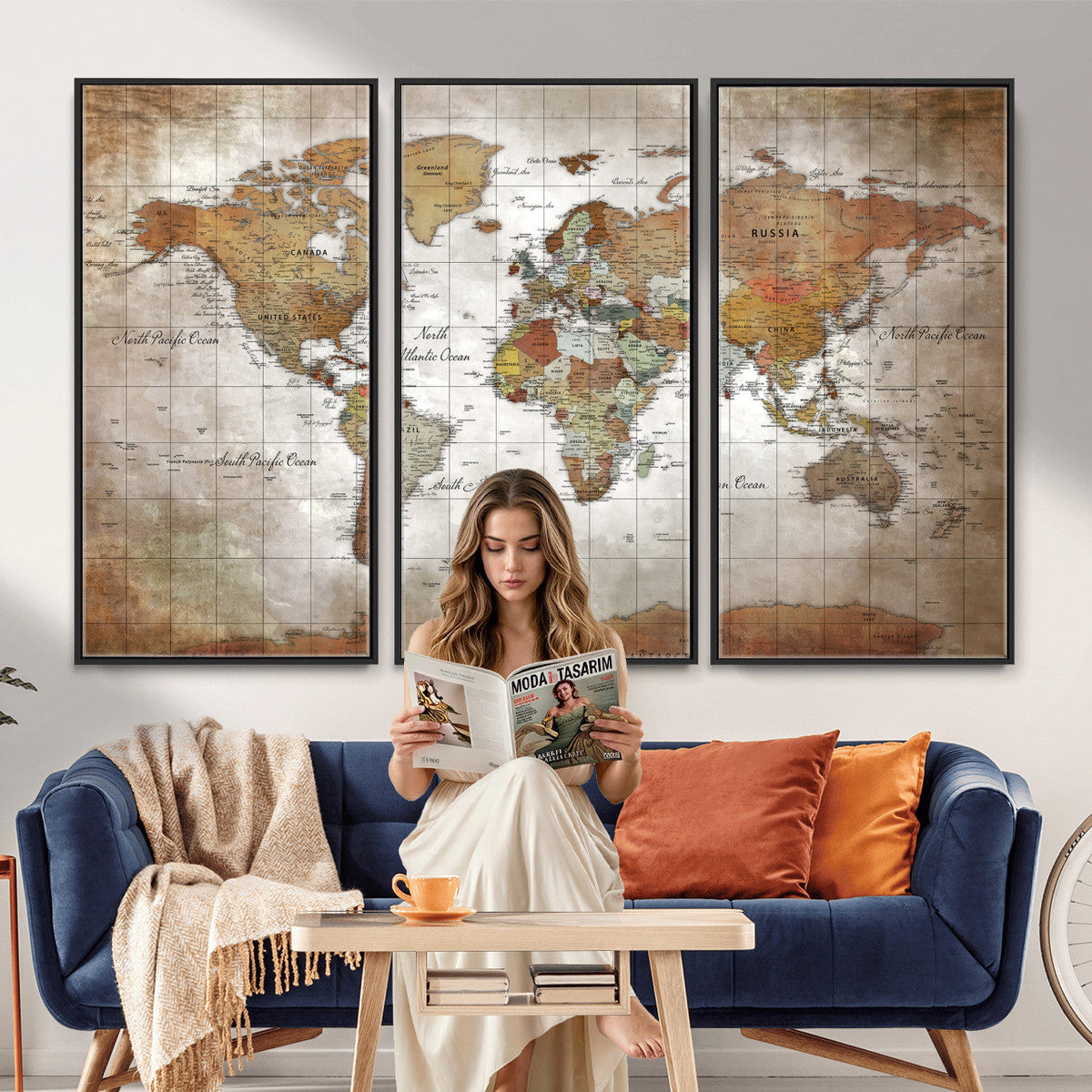 Vibrant Watercolor World Map Canvas Wall Art | Framed Travel Map