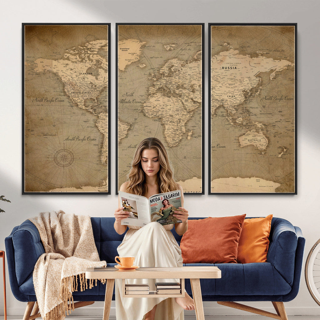 Dark World Map Canvas Print | Framed Travel Map Wall Art
