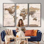 Modern World Map Canvas Print | Framed Travel Map Wall Art