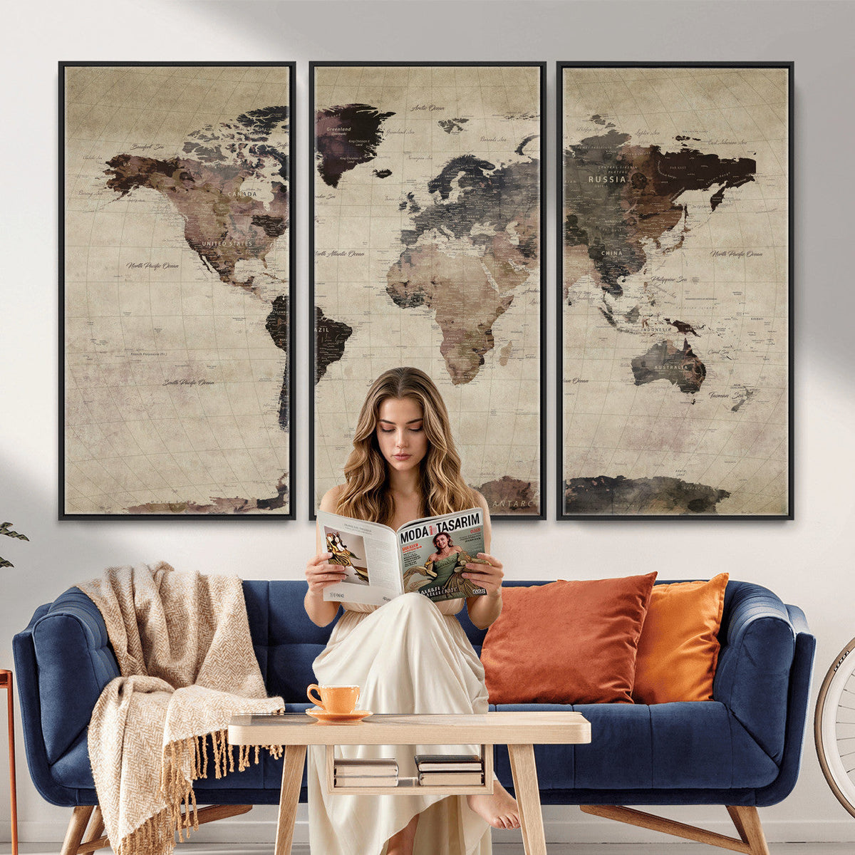 World Map Canvas Print, Detailed Map of the World, Adventure Gift for Couples and Anniversaries