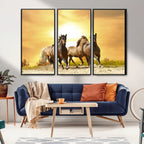 Wild Horses Wall Art Canvas Print, Framed Galloping Herd