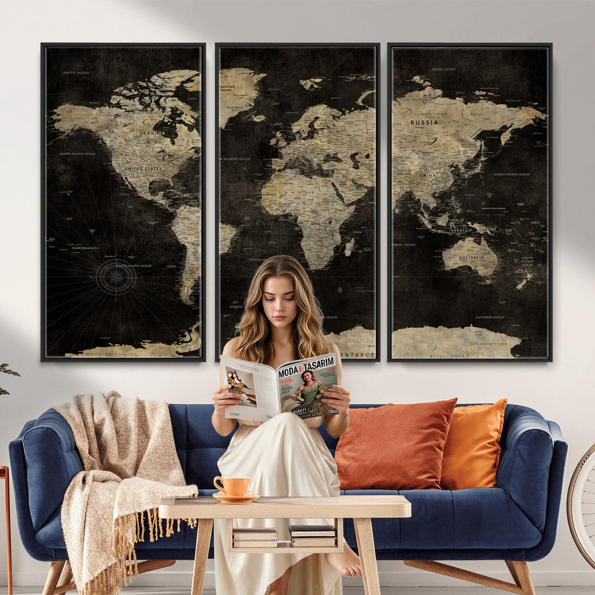 Push Pin World Map Canvas Wall Art Print, Interactive Travel Map