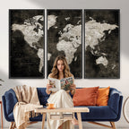 Vintage World Map Wall Art Canvas Print | Framed Large Map Wall Art