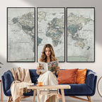 Neutral Vintage World Map Canvas Wall Art Print, Classic Map Artwork