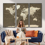 Vintage World Map Canvas Print | Framed Travel Map Wall Art for Couples