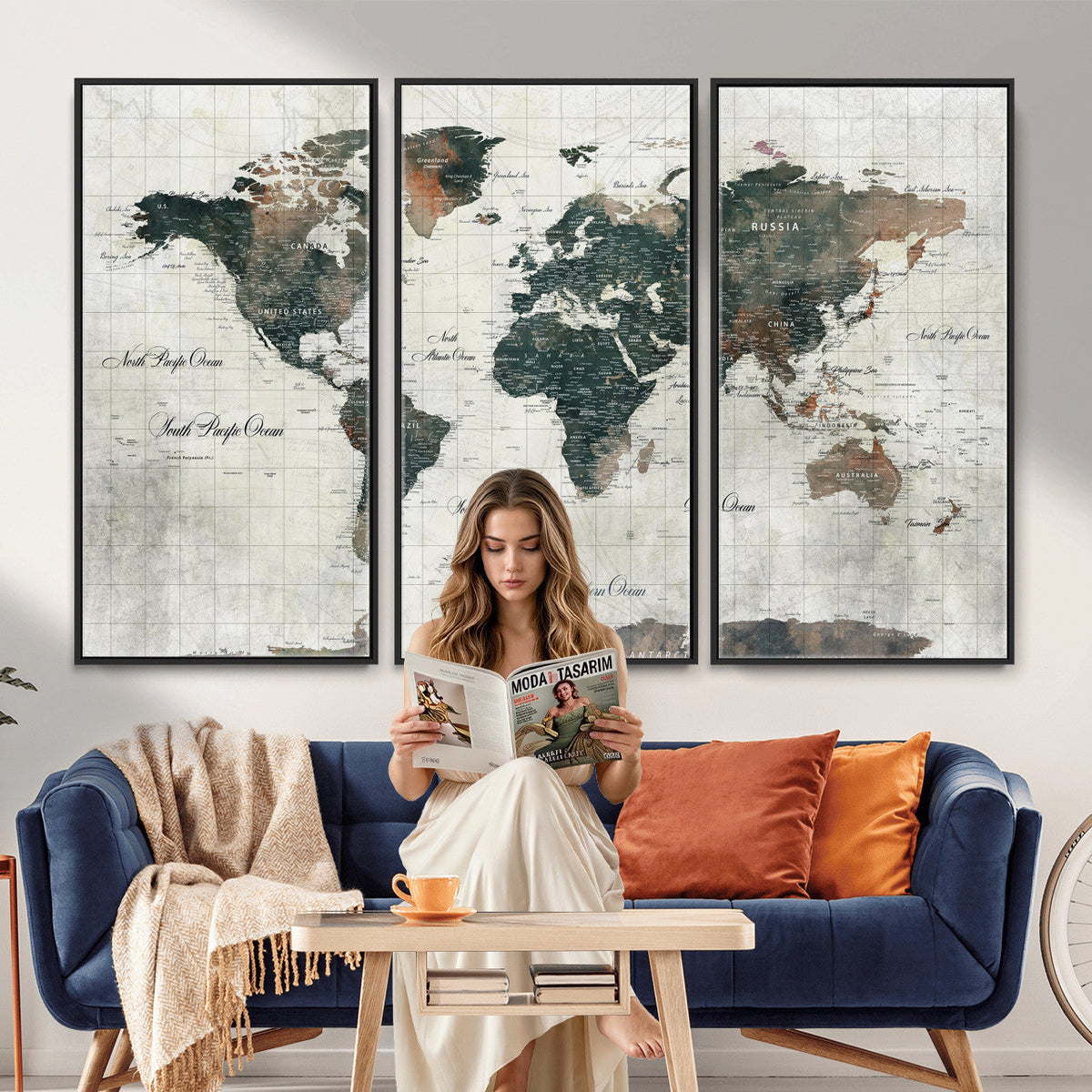 World Map Canvas Print | Framed Travel Map Wall Art for Couples
