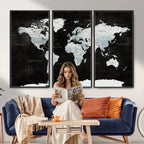 World Map Canvas Print | Framed Push Pin Wall Art, Color Splash Travel Map