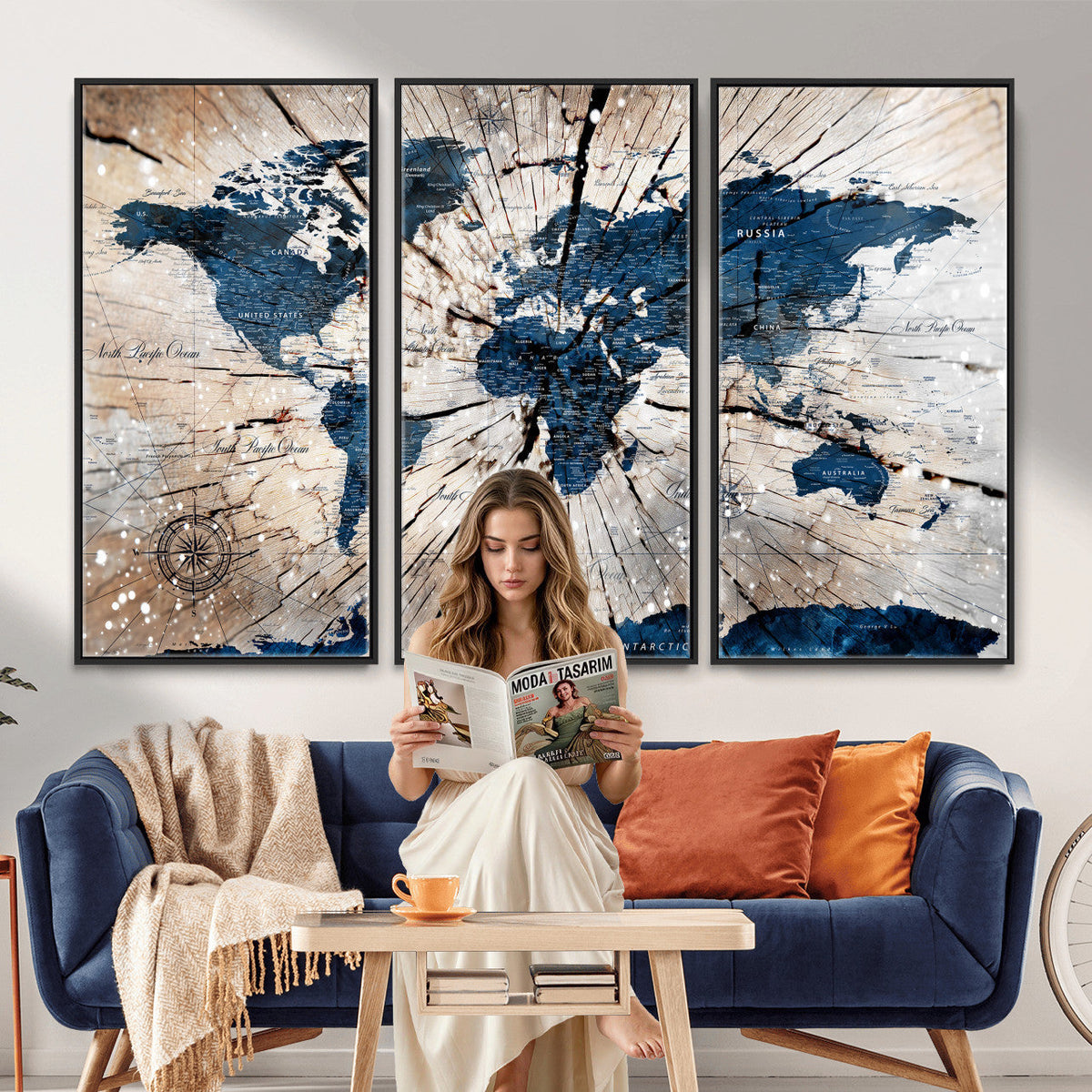 Rustic World Map Canvas Print | Framed Wall Art for Couples
