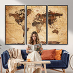 Modern Red and Gray World Map Canvas Print | Framed Wall Art