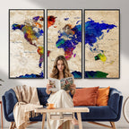 Watercolor World Map Canvas Print | Framed Wall Art for Couples