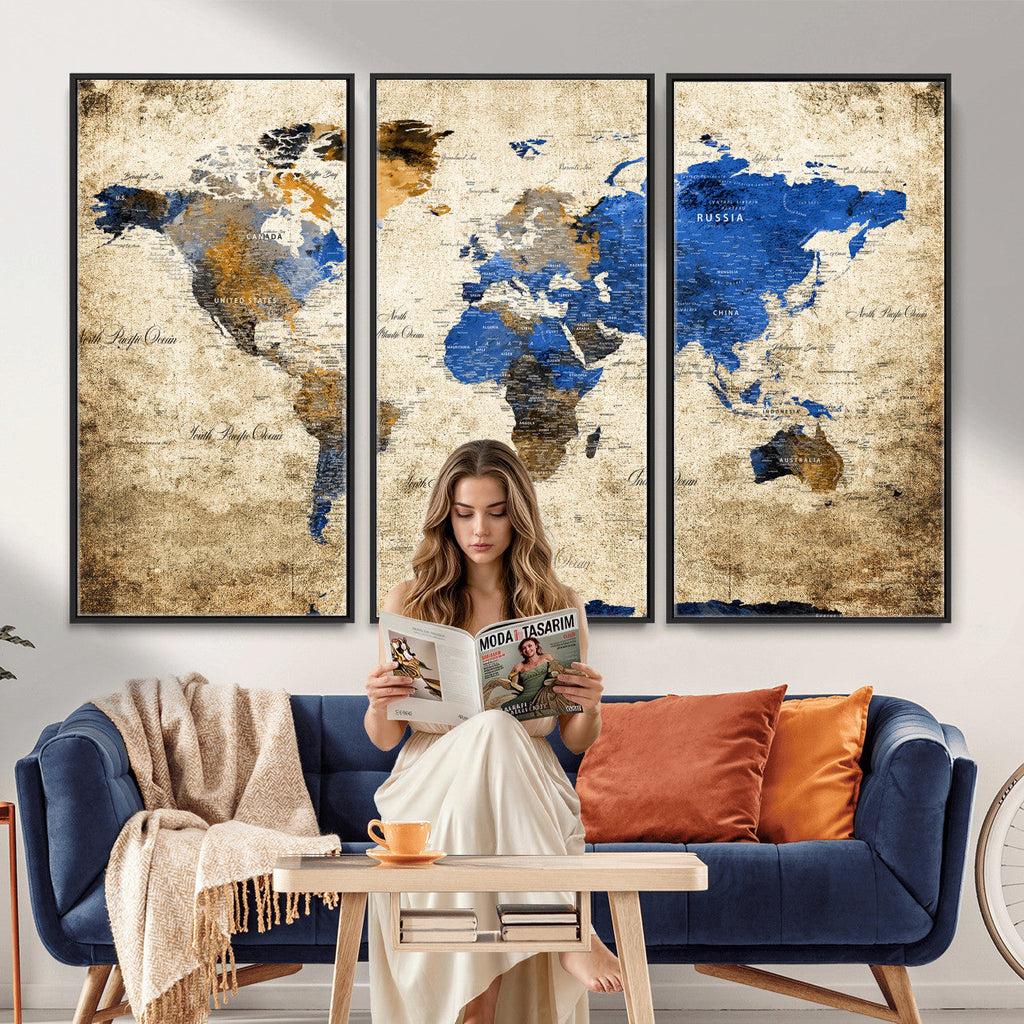 World Map Canvas Print | Colorful Abstract Travel Map, Framed Wall Art