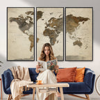 Vintage World Map Canvas Wall Art | Framed Antique Style Travel Map