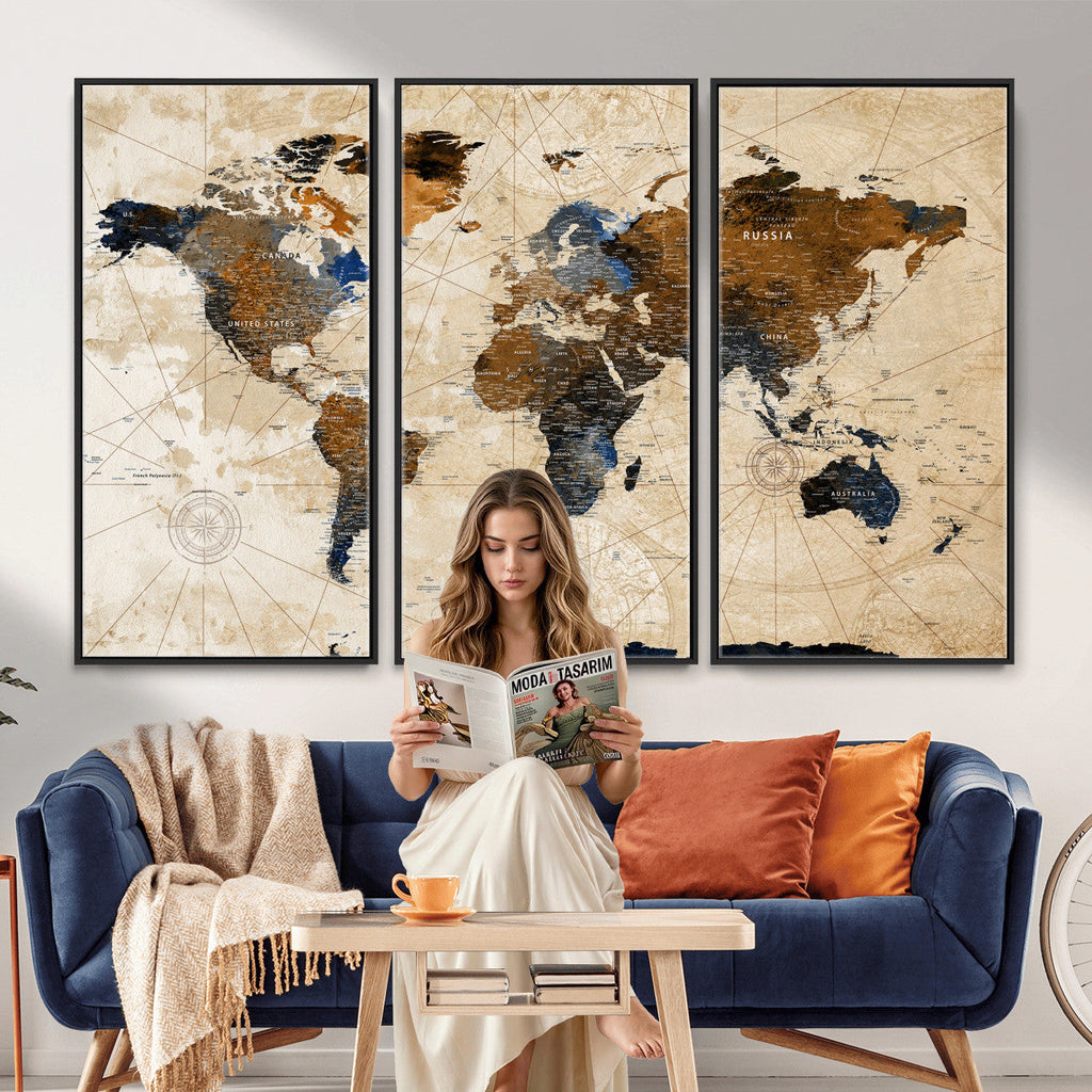 World Map Canvas Art Print | Framed Travel Map Wall Art