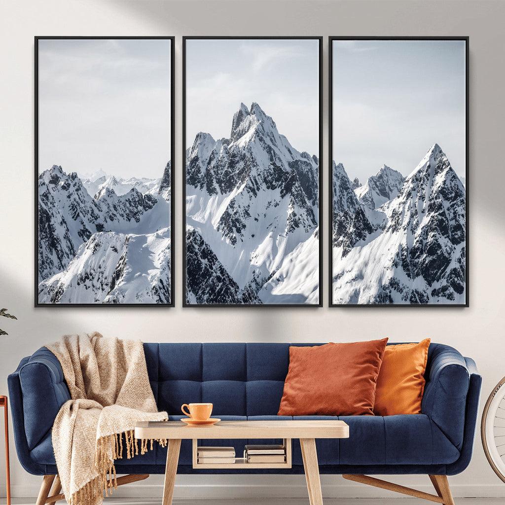 Snowy Mountain Range Canvas Print, Alpine Peaks Landscape Wall Art