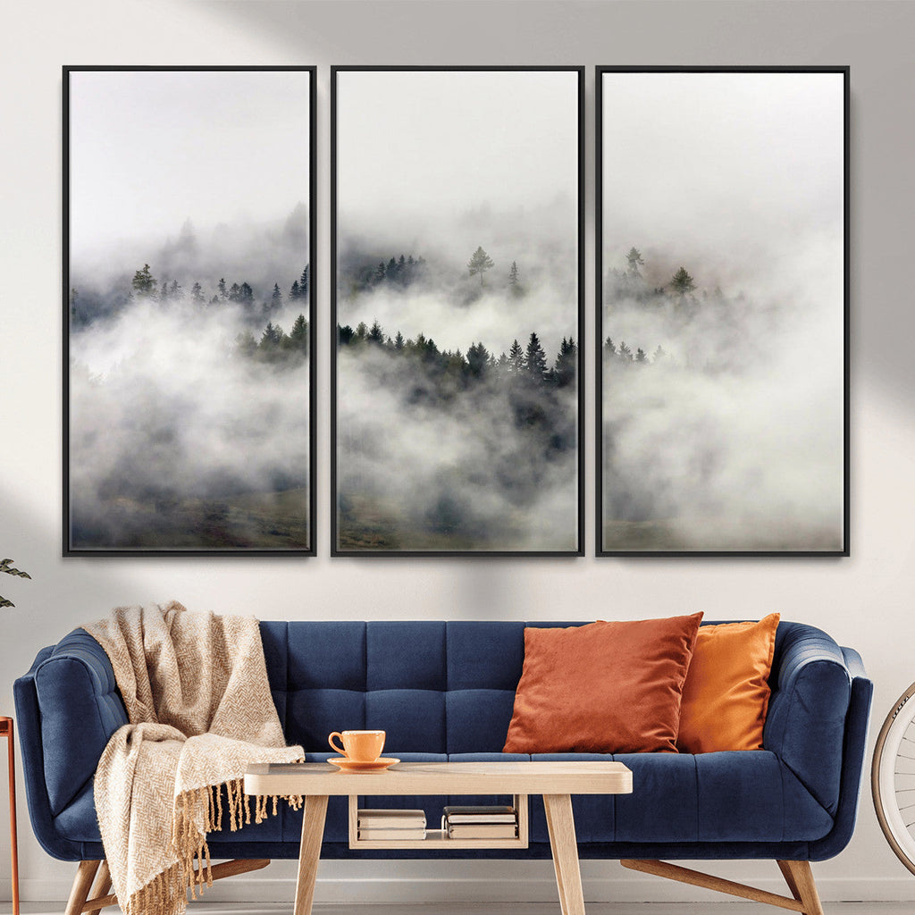 Foggy Forest Wall Art Canvas Print, Misty Pine Tree Landscape