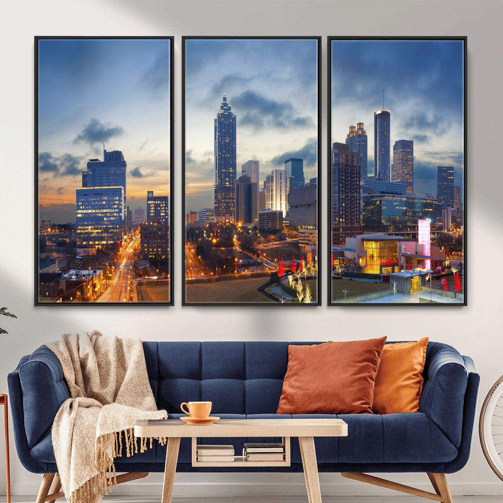 Atlanta Skyline Wall Art Canvas Print, Atlanta Downtown Night Cityscape